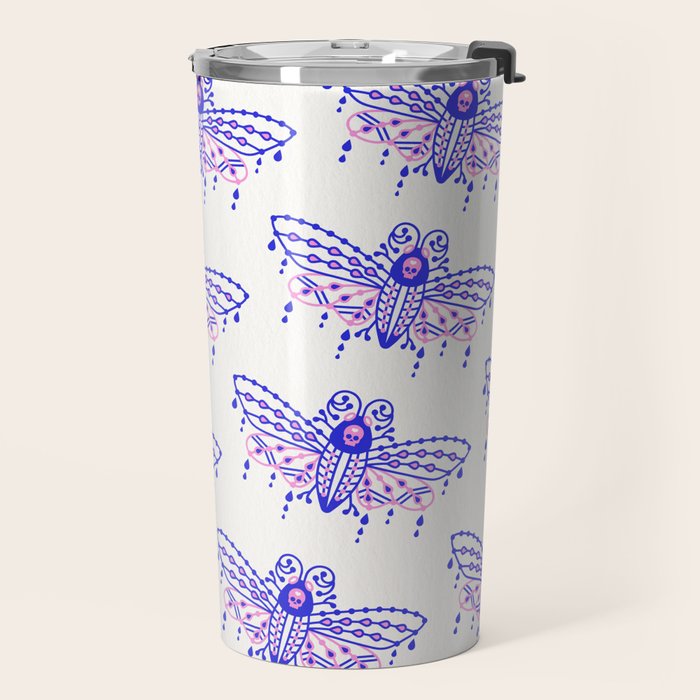 Death's Head Hawkmoth - Indigo & Pink Palette Travel Mug Gallery Image 2