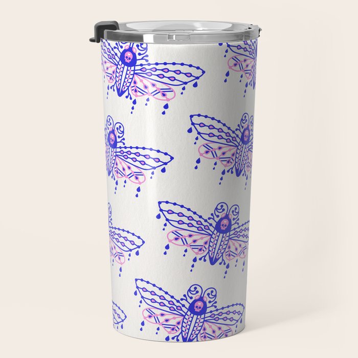 Death's Head Hawkmoth - Indigo & Pink Palette Travel Mug Gallery Image 3