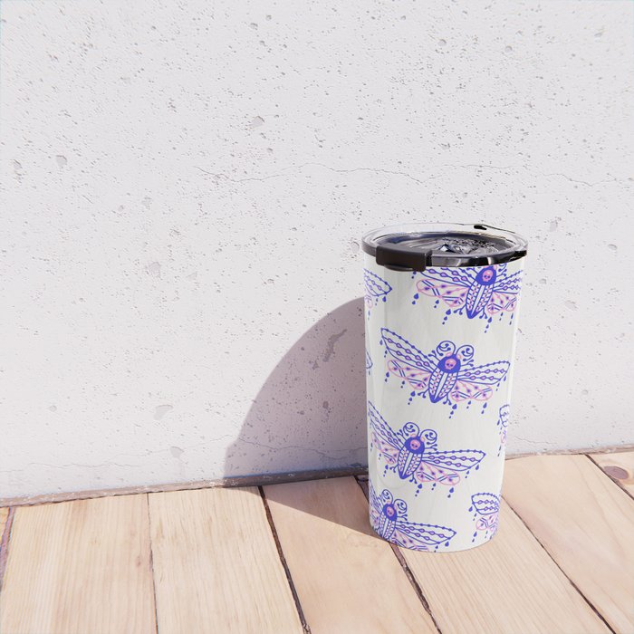 Death's Head Hawkmoth - Indigo & Pink Palette Travel Mug Gallery Image 4