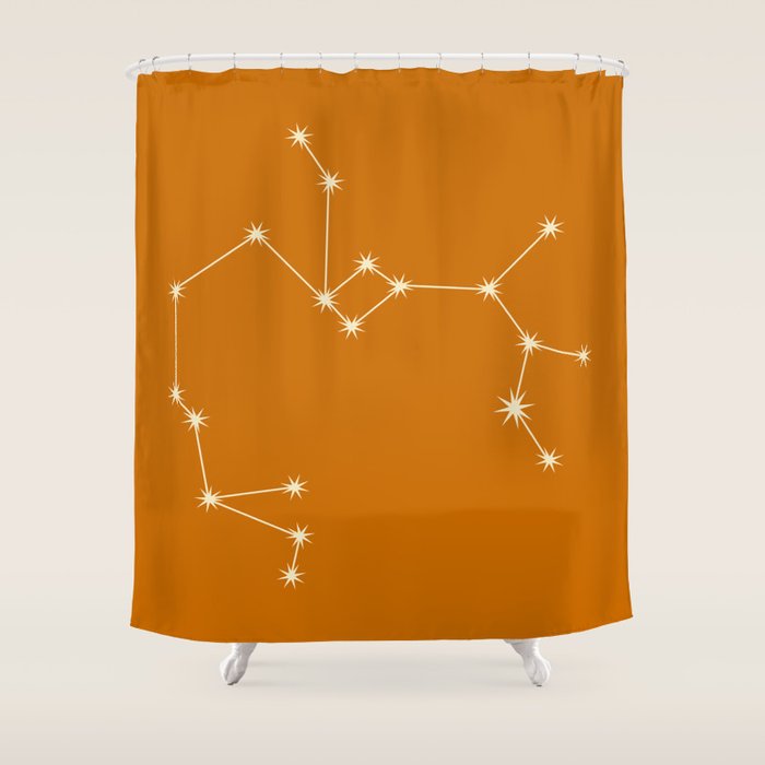 Sagittarius Zodiac Star Constellation Line Art Orange Shower Curtain Gallery Image 1