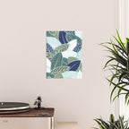 Leaf wall // navy blue pine and sage green leaves mint lines Poster Gallery Image 2
