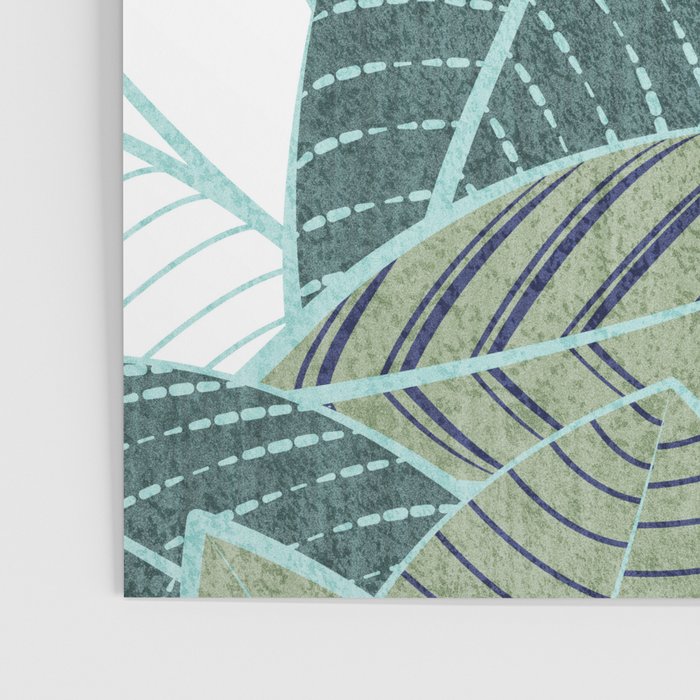 Leaf wall // navy blue pine and sage green leaves mint lines Poster Gallery Image 3