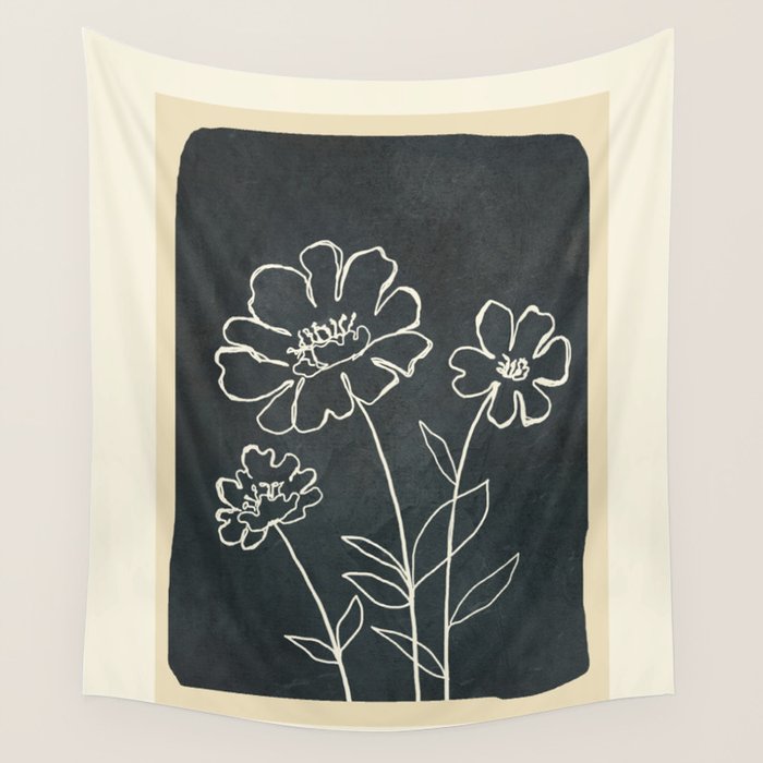 Sketch Line Flowers 4 Wall Tapestry Gallery Image 1