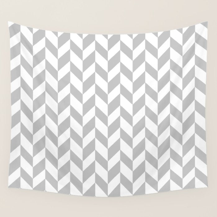 Herringbone (Gray & White Pattern) Wall Tapestry Gallery Image 1