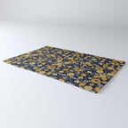 Navy Blue, Turquoise, Cream & Mustard Yellow Dark Floral Pattern Rug Gallery Image 3