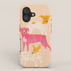 Three Dogs Lined Up - Yellow and Pink iPhone Case Gallery Image 1