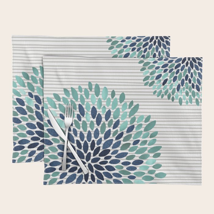Blooms and Stripes, Aqua and Navy Placemat Gallery Image 1