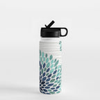 Blooms and Stripes, Aqua and Navy Water Bottle Gallery Image 1