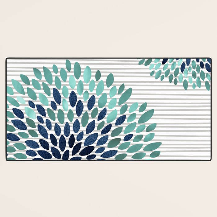 Blooms and Stripes, Aqua and Navy Desk Mat Gallery Image 3