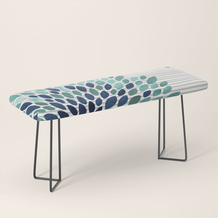 Blooms and Stripes, Aqua and Navy Bench Gallery Image 1