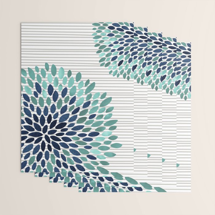 Blooms and Stripes, Aqua and Navy Wrapping Paper Gallery Image 3