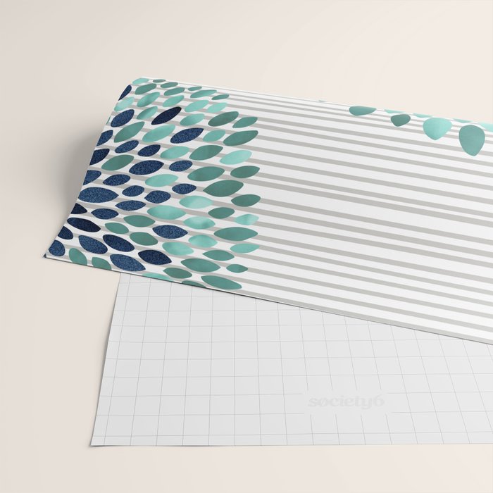 Blooms and Stripes, Aqua and Navy Wrapping Paper Gallery Image 2