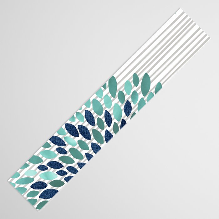 Blooms and Stripes, Aqua and Navy Table Runner Gallery Image 3