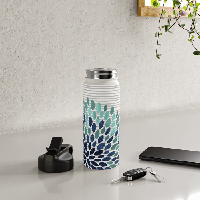 Blooms and Stripes, Aqua and Navy Water Bottle Gallery Image 5