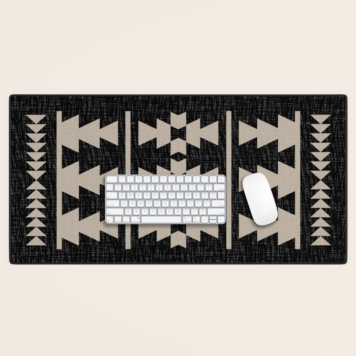 Southwestern Pattern 129 Black and Linen Desk Mat Gallery Image 1