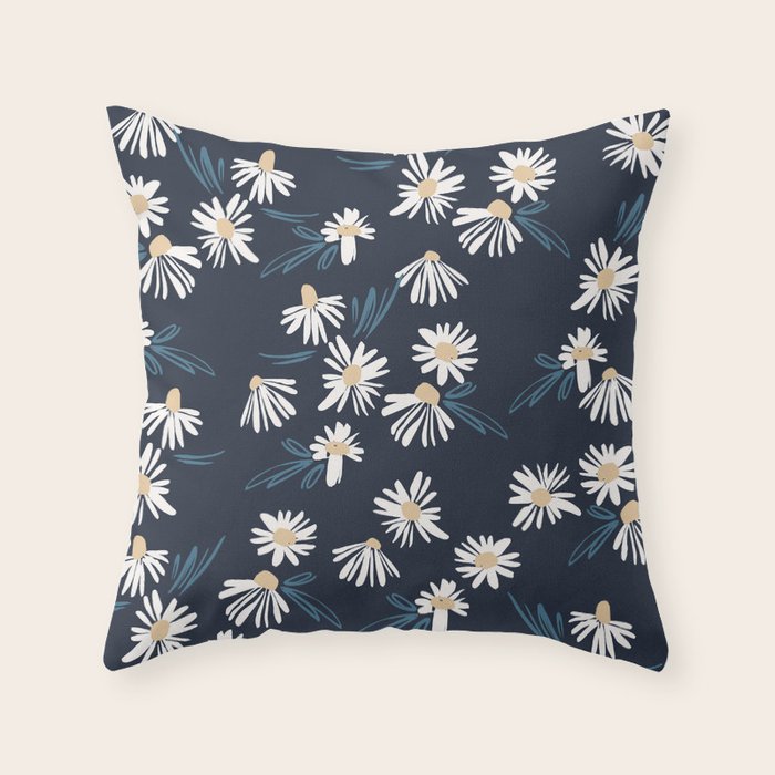 Daisy Florals on Navy Throw Pillow Gallery Image 6