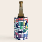 Rainbow bookshelf // white background navy blue shelf and library cats Wine Chiller Gallery Image 2