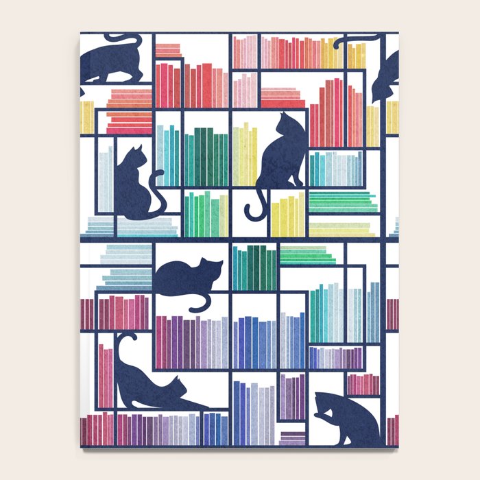 Rainbow bookshelf // white background navy blue shelf and library cats Notebook Gallery Image 4