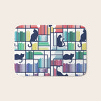 Rainbow bookshelf // white background navy blue shelf and library cats Bath Mat Gallery Image 1