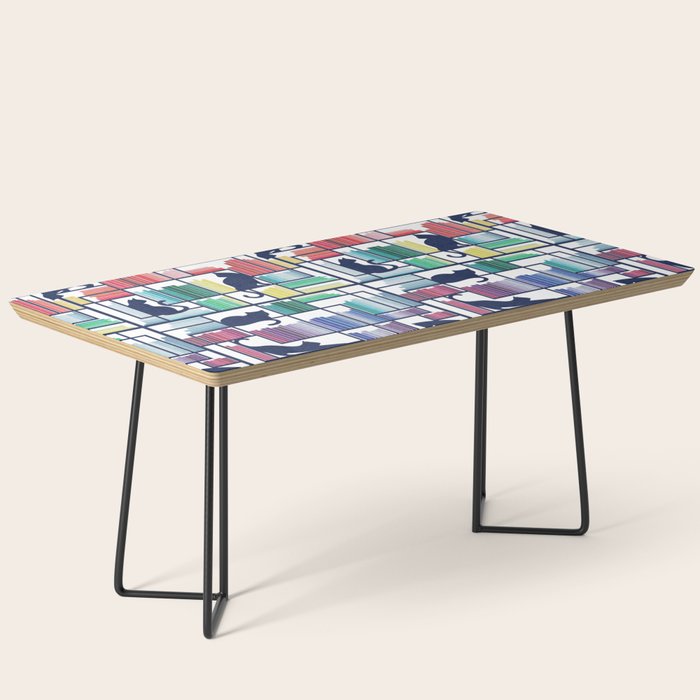 Rainbow bookshelf // white background navy blue shelf and library cats Coffee Table Gallery Image 1