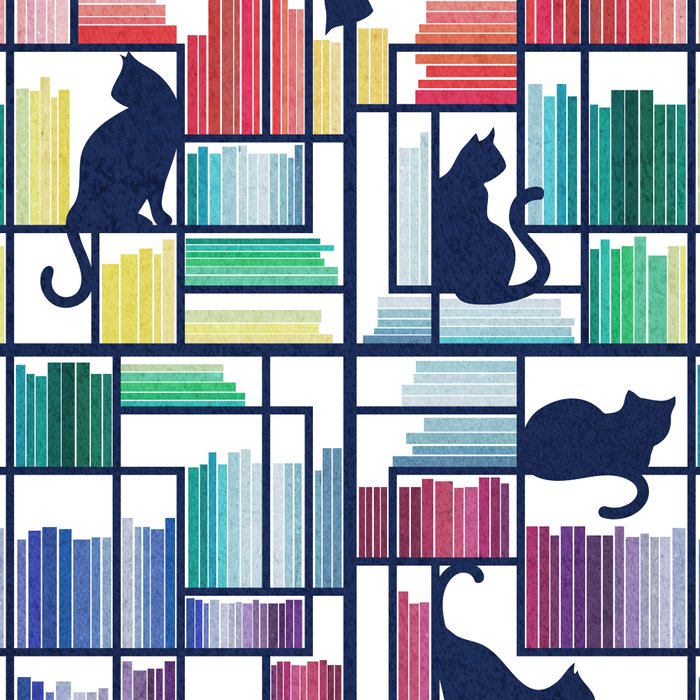 Rainbow bookshelf // white background navy blue shelf and library cats Coffee Mug Gallery Image 2
