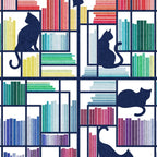 Rainbow bookshelf // white background navy blue shelf and library cats Coffee Mug Gallery Image 2