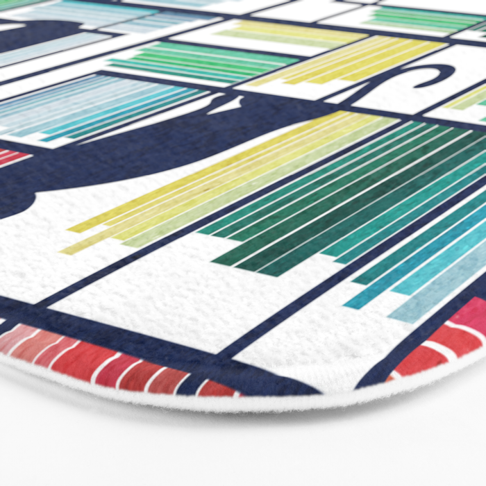 Rainbow bookshelf // white background navy blue shelf and library cats Bath Mat Gallery Image 3