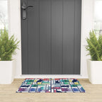 Rainbow bookshelf // white background navy blue shelf and library cats Welcome Mat Gallery Image 3