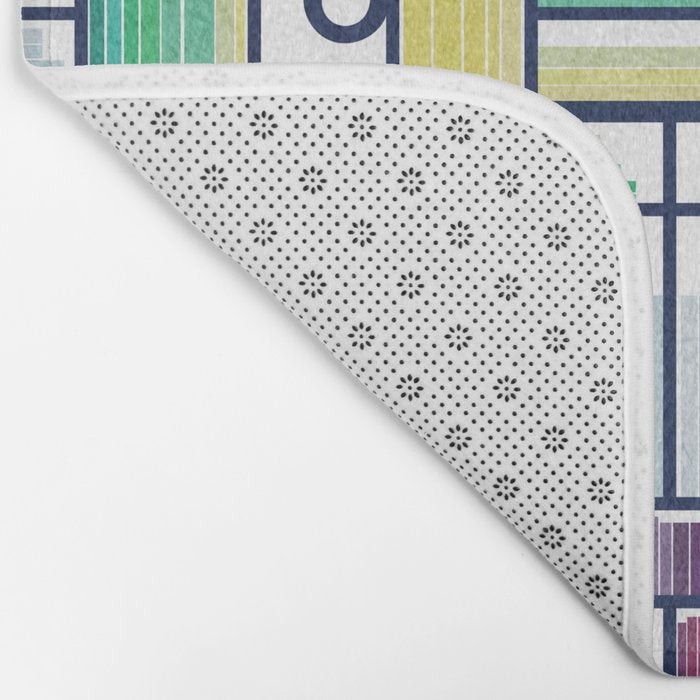 Rainbow bookshelf // white background navy blue shelf and library cats Bath Mat Gallery Image 2