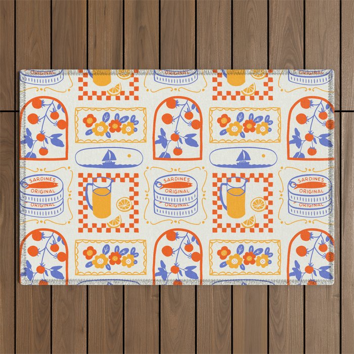 Summer vacation patchwork art pattern Outdoor Rug Gallery Image 1