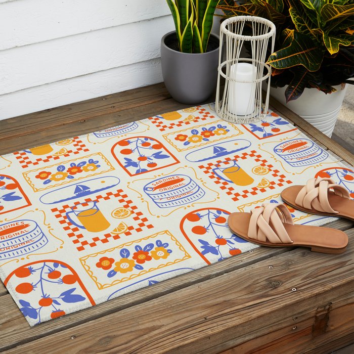 Summer vacation patchwork art pattern Outdoor Rug Gallery Image 2