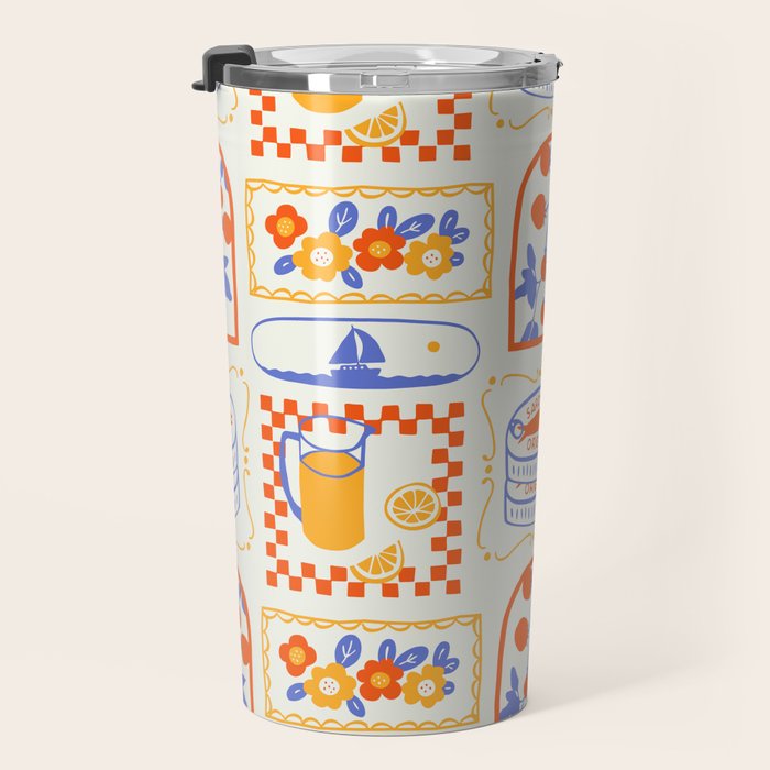 Summer vacation patchwork art pattern Travel Mug Gallery Image 3