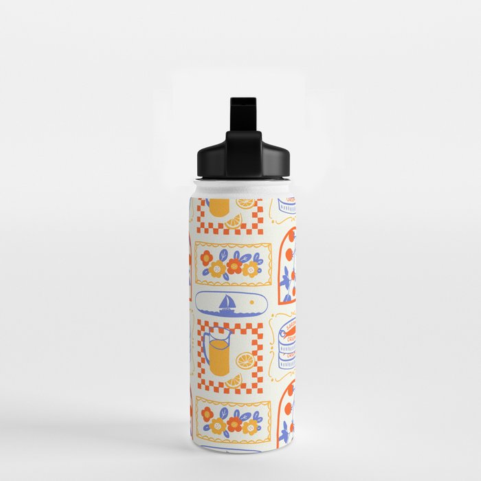 Summer vacation patchwork art pattern Water Bottle Gallery Image 2