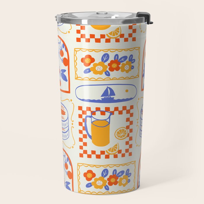 Summer vacation patchwork art pattern Travel Mug Gallery Image 2