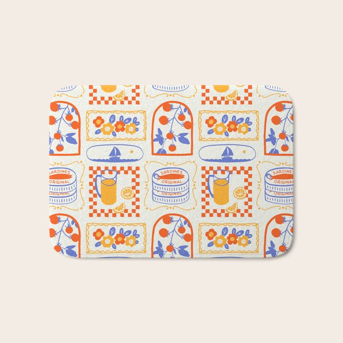 Summer vacation patchwork art pattern Bath Mat Gallery Image 1