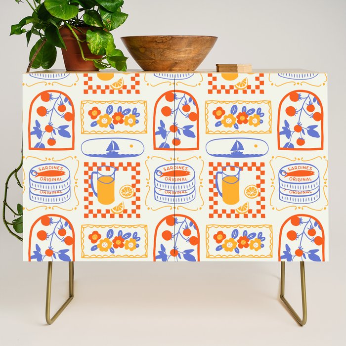 Summer vacation patchwork art pattern Credenza Gallery Image 1