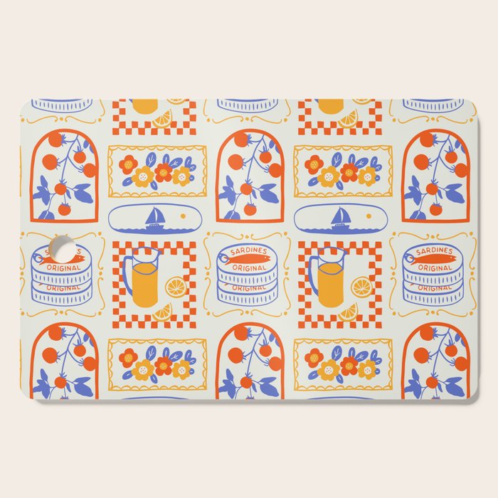 Summer vacation patchwork art pattern Cutting Board Gallery Image 1