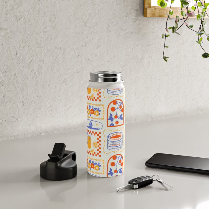 Summer vacation patchwork art pattern Water Bottle Gallery Image 4