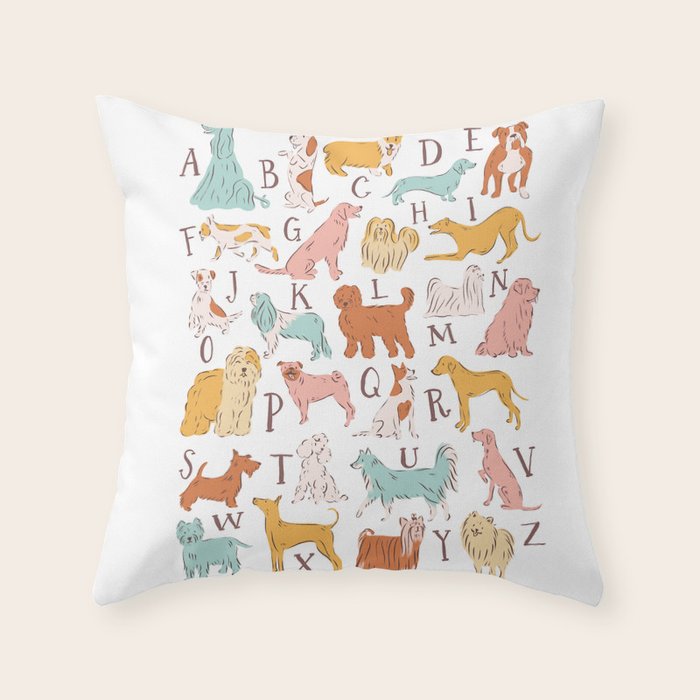 ABC Dogs in Retro Vintage Colors 70's Throw Pillow Gallery Image 6