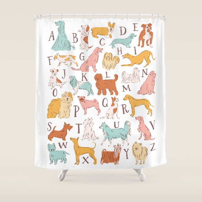 ABC Dogs in Retro Vintage Colors 70's Shower Curtain Gallery Image 1