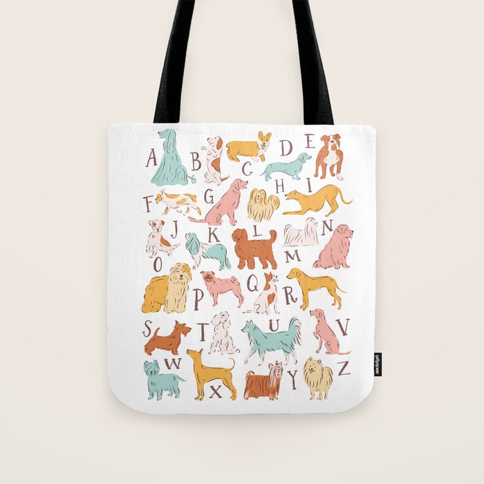 ABC Dogs in Retro Vintage Colors 70's Tote Bag Gallery Image 1