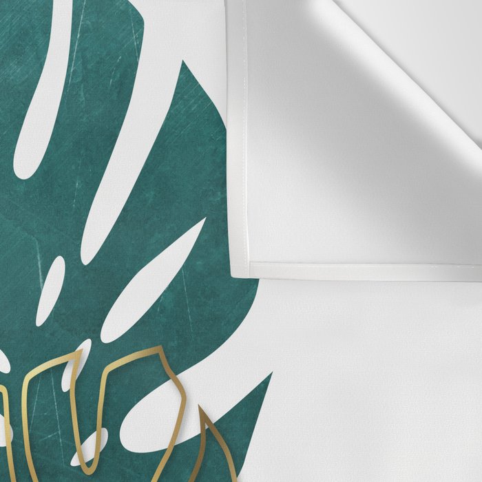 Tropical minimal / green, turquoise and gold monstera Wall Tapestry Gallery Image 3