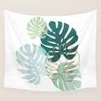 Tropical minimal / green, turquoise and gold monstera Wall Tapestry Gallery Image 4