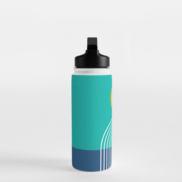 Geometric Lines in Blue Teal Yellow (Sun and Rainbow abstraction) Water Bottle Gallery Image 3