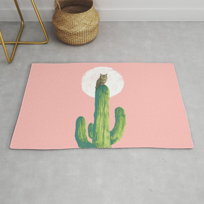 Quirky owl on saguaro cactus Rug Gallery Image 1