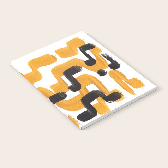 Mid Century Abstract Black & Yellow Fun Pattern 70's Mustard Ripples Lines Retro Style Notebook Gallery Image 1