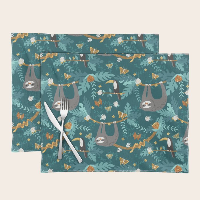 Sloth Hanging in a Teal Forest Placemat Gallery Image 1