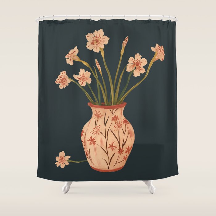 Blush Blooms in Painted Vase Shower Curtain Gallery Image 1