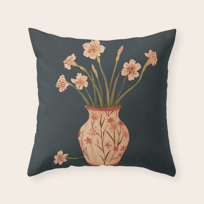 Blush Blooms in Painted Vase Throw Pillow Gallery Image 1