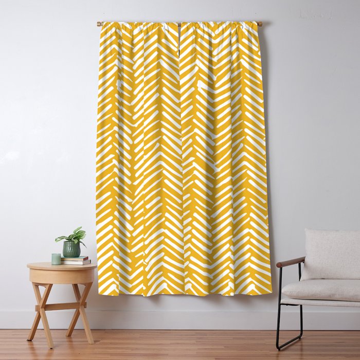 Boho Abstract Herringbone Pattern, Summer Yellow Window Curtain Gallery Image 5